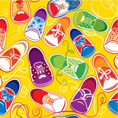 seamless pattern - colored children gumshoes on yellow backgrou clipart