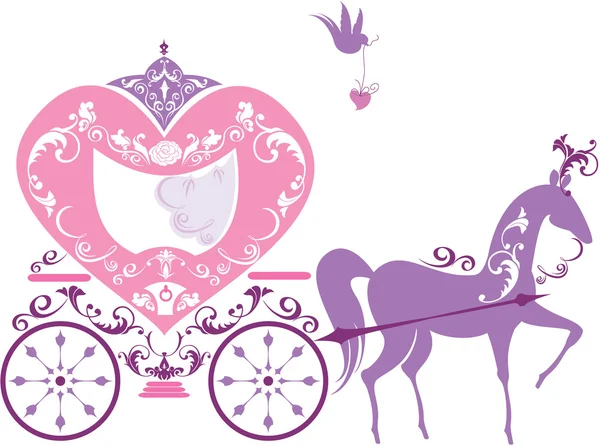 Vintage fairytale paard en wagen geïsoleerd op witte achtergrond — Stockvector