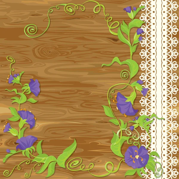 Con involulus Квіти на дерев'яному фундаменті з порожнім простором для тексту — стоковий вектор
