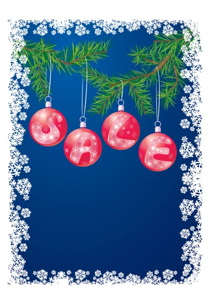 Vente avec boules de décoration de Noël sur arbre de Noël — Image vectorielle