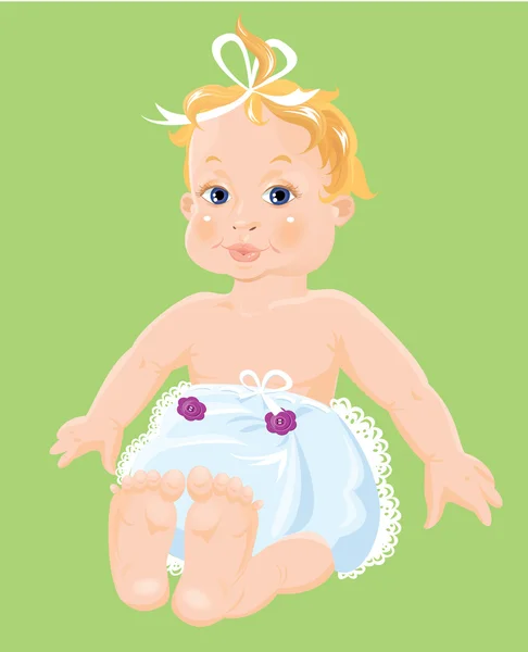 Red hair Baby Girl dressing pampers isolated on green background — Stock Vector