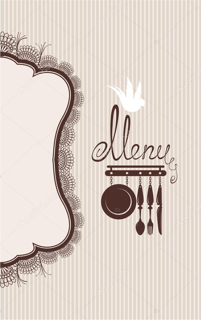 Restaurant menu design with lace table napkin and hand drawn tex
