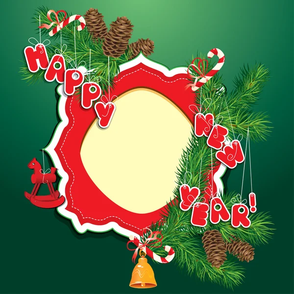 Fondo de Navidad y Año Nuevo - ramas de abeto, cono de pino — Vector de stock