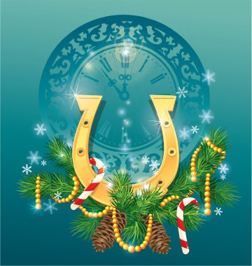 altın at ayakkabı - işaret ile Noel ve yeni yıl arka plan