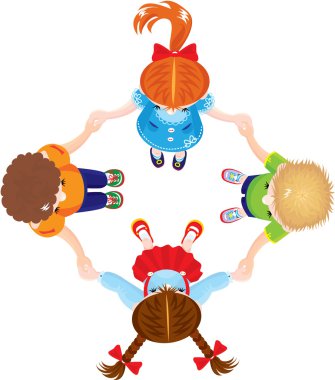 Four Kids Joining Hands to Form a Circle, isolated on white back clipart