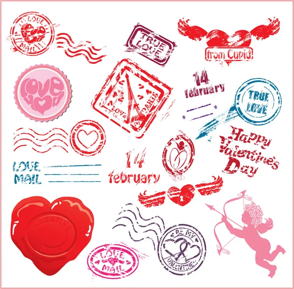 Sammlung von Liebespost-Design-Elementen Poststempel Valentinstag — Stockvektor