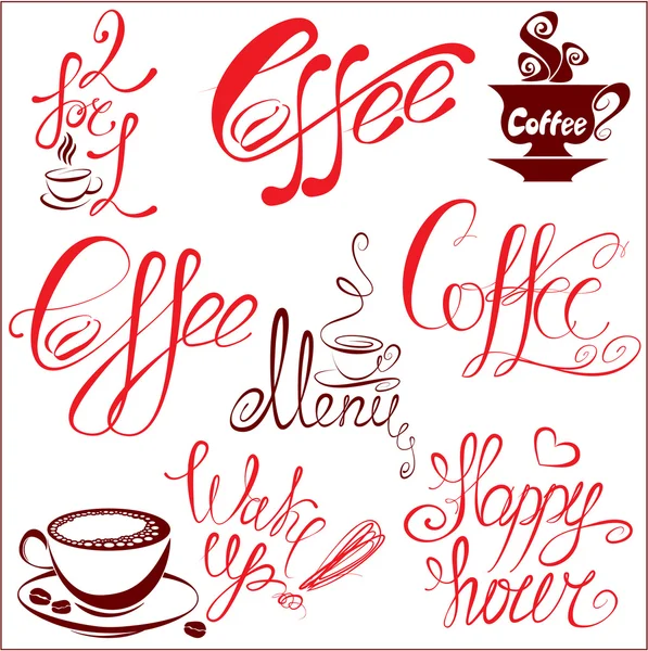 Set of coffee cups icons, stylized sketch symbols and hand drawn — Stock Vector