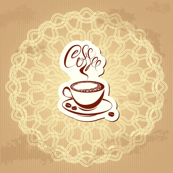 Etiqueta de café sobre el círculo ornamental vintage fondo - mano dr — Vector de stock