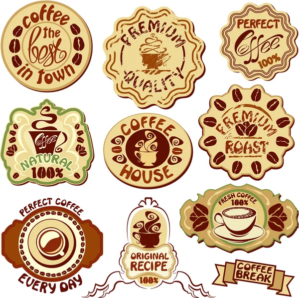 Set of coffee labels - hand drawn icons of cup and hand written — Stock Vector