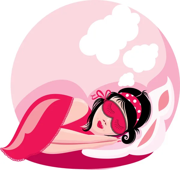 Mujer dormida, imagen en colores rosados — Vector de stock