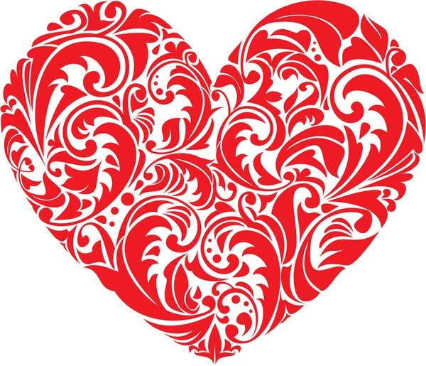 Coração floral ornamental vermelho sobre fundo branco. Elemento para yo — Vetor de Stock