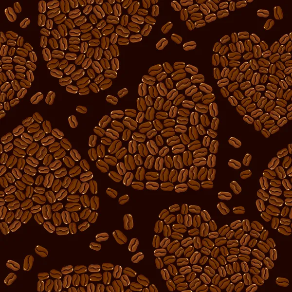 Seamless pattern with Heart shapes are made of coffee beans. Bac — Stock Vector