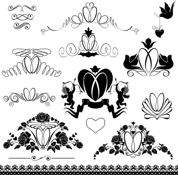 Dos anillos de boda - Adornos vintage, diseño caligráfico eleme — Vector de stock