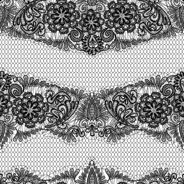 Dentelle noire motif sans couture avec des fleurs sur fond blanc  - — Image vectorielle