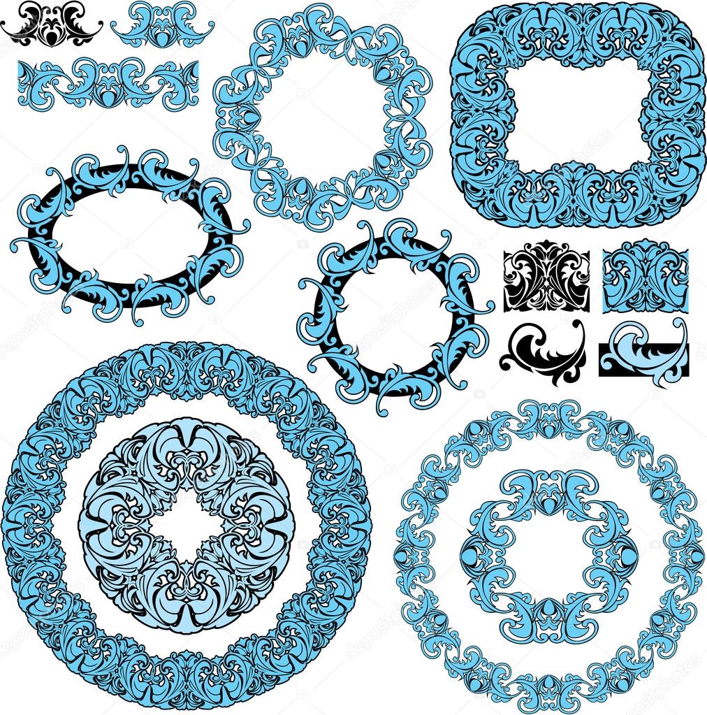 set of round and oval frames and vintage design elements