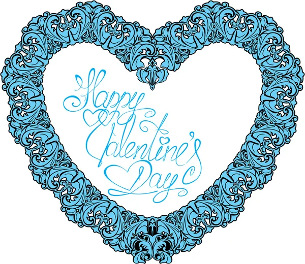 Forma de corazón ornamental vintage con texto caligráfico Happy Vale — Archivo Imágenes Vectoriales