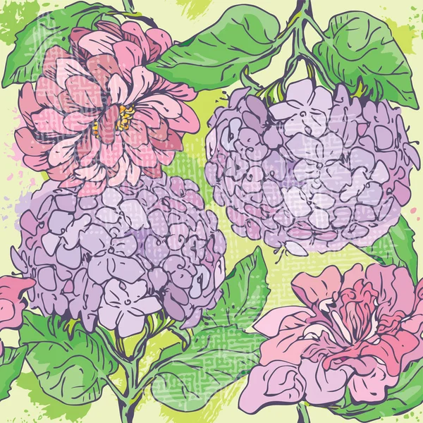 Motif floral sans couture avec des fleurs dessinées à la main - gardénia et p — Image vectorielle