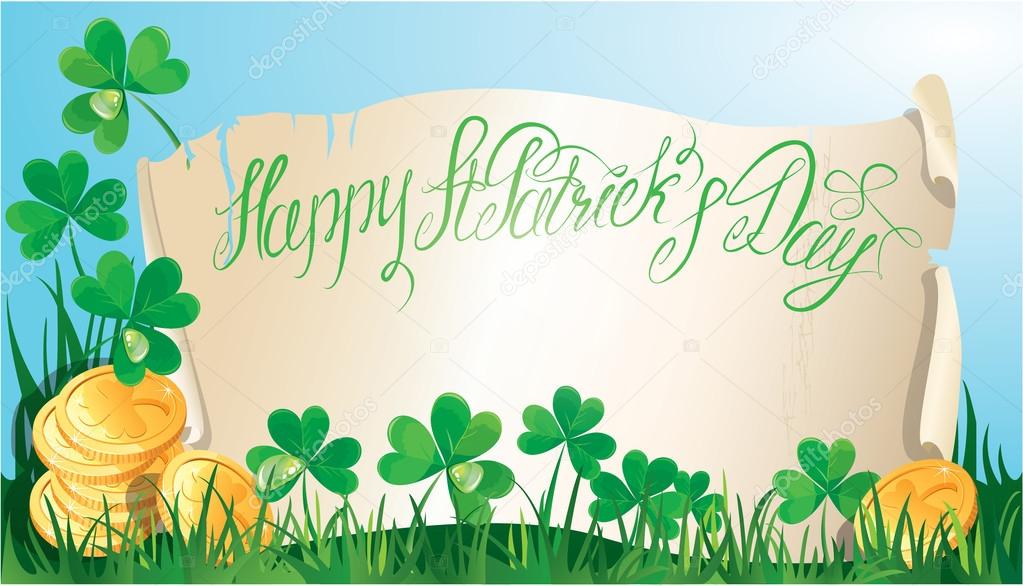Holiday card with calligraphic words Happy St. Patricks Day. Ol