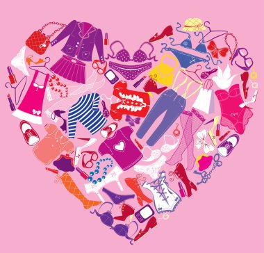 I Love Shopping image, the heart is made of different female fas clipart