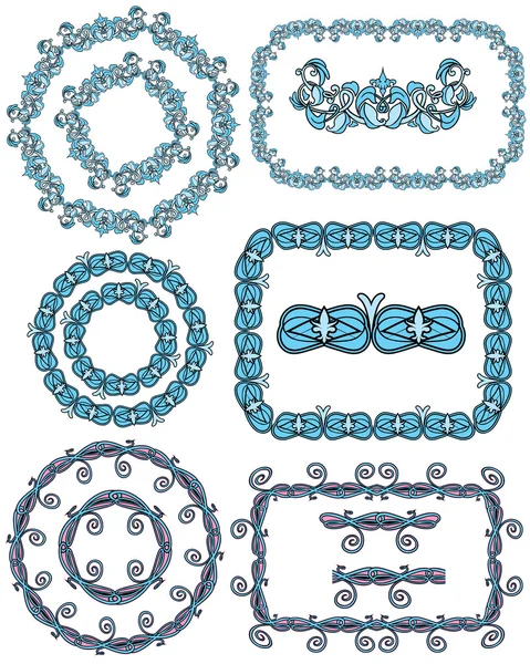 Conjunto de molduras retangulares e redondas - ornamentos florais e vinta — Vetor de Stock