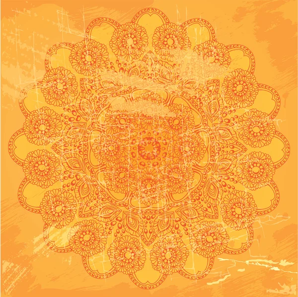 Abstraktes Kreis-Spitzenmuster auf orangefarbenem Grunge-Hintergrund - Bild — Stockvektor