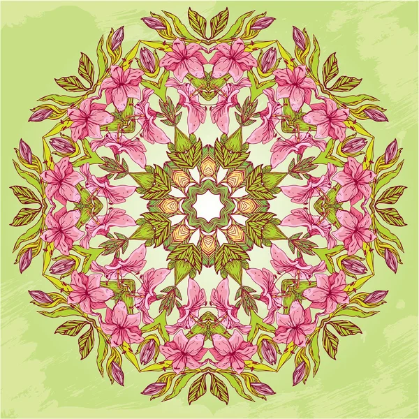 抽象的な手描きの花と花の背景パターン - ラウンド — ストックベクタ