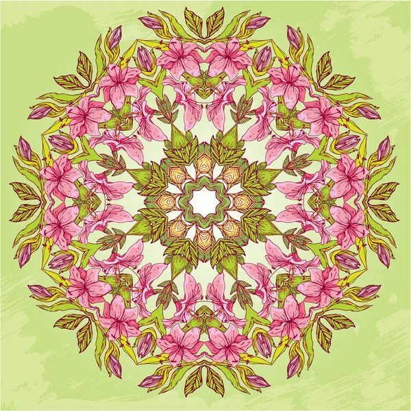 Round pattern - abstract floral background with hand drawn flowe — Stock Vector