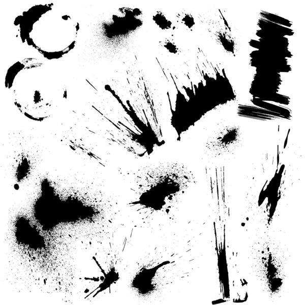 Set of black blots and ink splashes. Abstract elements for desig