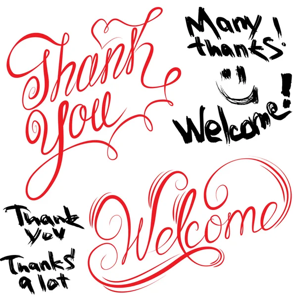 Набор рукописного текста Thank You and Welcome in calligraphic a — стоковый вектор