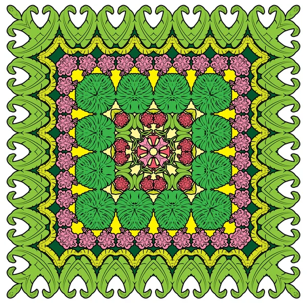 Fond carré motif floral ornemental avec des feuilles de palmier — Image vectorielle