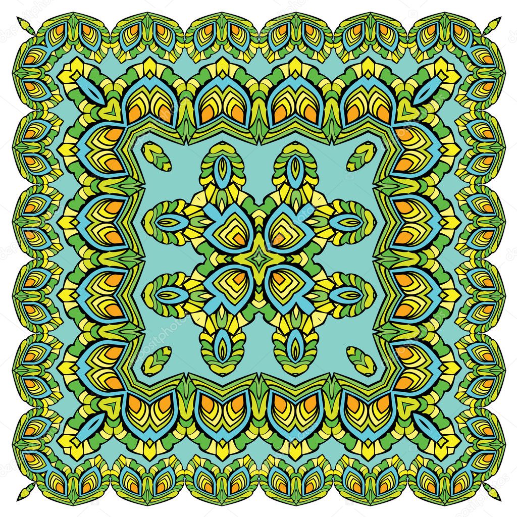 Squared background - ornamental floral pattern. Design for banda