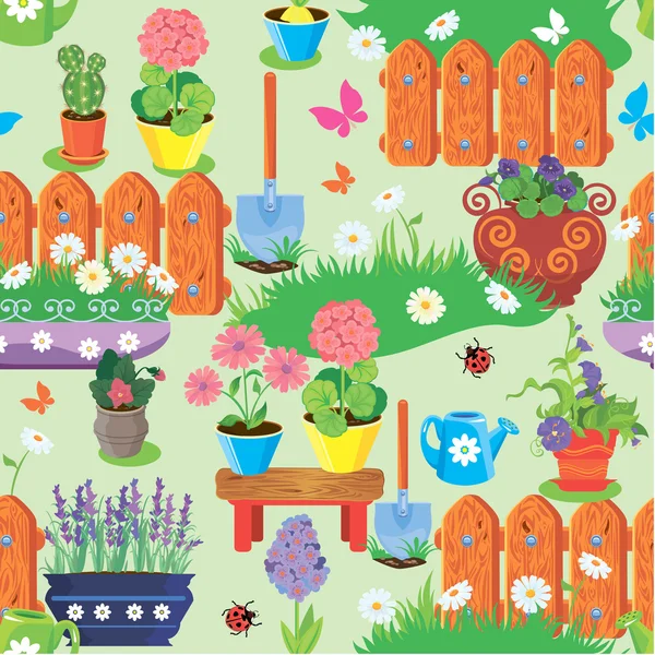 Seamless pattern with spring and summer flowers, agriculture too — Stock Vector