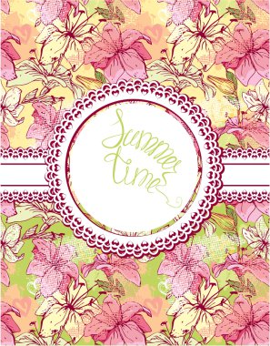 çiçek - tiger Lily kart el ile çizilmiş. Çiçek deseni 