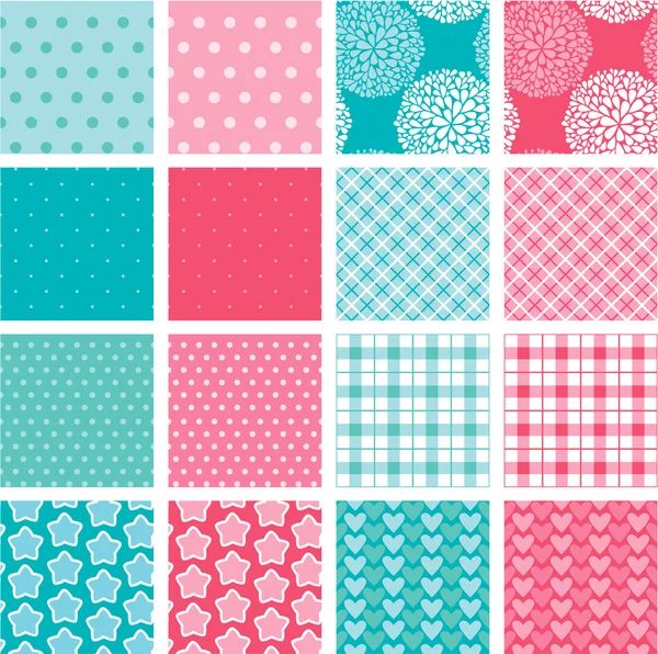 Set of fabric textures in pink and blue colors - seamless patter — Stock Vector