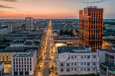 Lodz, Polonya - şehir merkezi manzaralı.