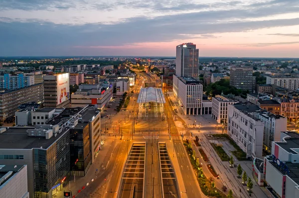 Lodz, Polonya - şehir merkezi manzaralı.
