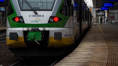 Train at the station in Warsaw Stadion, Poland.
