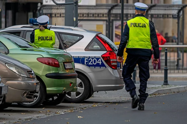 Patrulha Polaca Polícia Trânsito — Fotografia de Stock