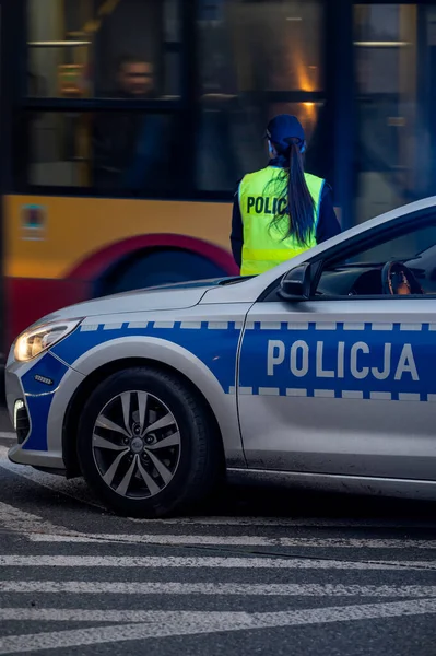 Patrulla Polaca Policía Tránsito — Foto de Stock