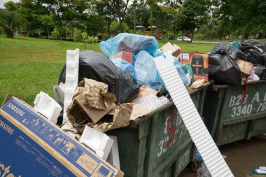 11 Şubat 2020 Brasilia, Brezilya: Brasilia 'nın kuzeybatısındaki varlıklı bir mahallede çöp konteynırına yığılmış  