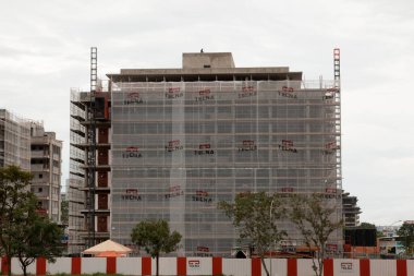 Brasilia DF, Brezilya, 10 Kasım 2021: Kuzeybatı Brasilia, nam-ı diğer Setor Noroeste 'deki 103 ve 106 Bloktaki Yeni Apartman Binaları İnşaatı 