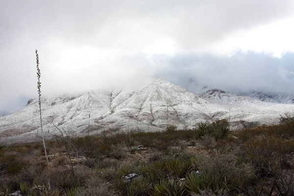 位于得克萨斯州埃尔帕索市西侧的富兰克林山脉被白雪覆盖着 望着横贯山路 — 图库照片