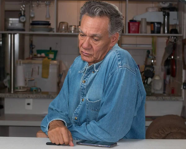 Mature Man Home Bored Thinking What — Stock Photo, Image