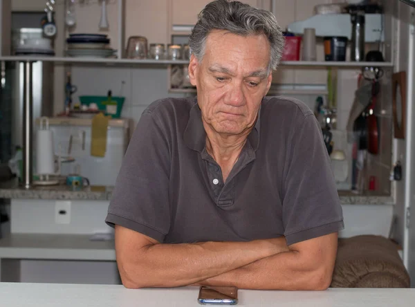 Mature Man Home Bored Thinking What — Stock Photo, Image