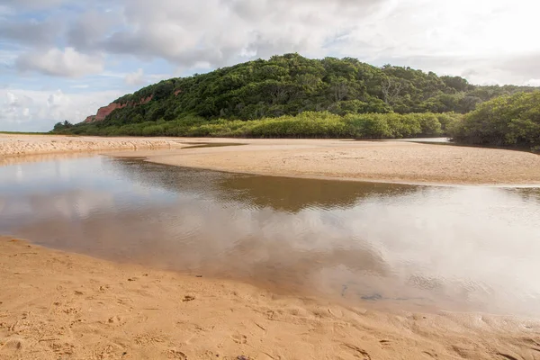 Rio Que Desagua Praia Taipe Perto Arraial Ajuda Bahia Brasil — Fotografia de Stock