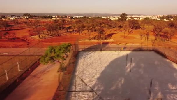 Aerial View Newly Constructed Soccer Field Sand Volley Ball Court — Stockvideo