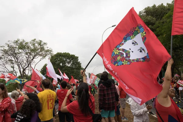 Brasilia Brasile Ottobre 2020 Sostenitrice Dell Presidente Brasiliano Lula Scende — Foto Stock