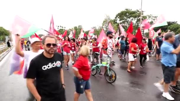 Brasilia Brasilien Oktober 2020 Supportrar Till Brasiliens Förre President Lula — Stockvideo