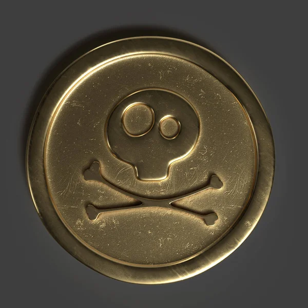 以海盗标志为骷髅和骨头的硬币 3D说明 因白人背景而被隔离 — 图库照片