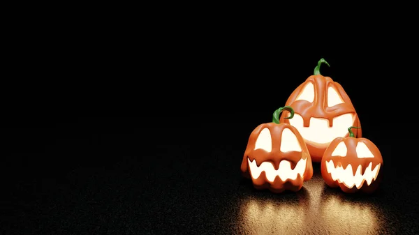 Halloween Engraçado Lanterna Jack Abóboras Chão Texturizado Escuro Renderização — Fotografia de Stock
